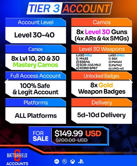Battlefield 6 Account - 8x Level 30 guns