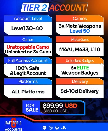 Battlefield 6 Account - 3× Meta Weapons Level 50